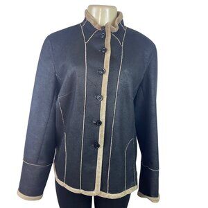 Kristen Blake Womens Black & Tan Button-Up Jacket Size M